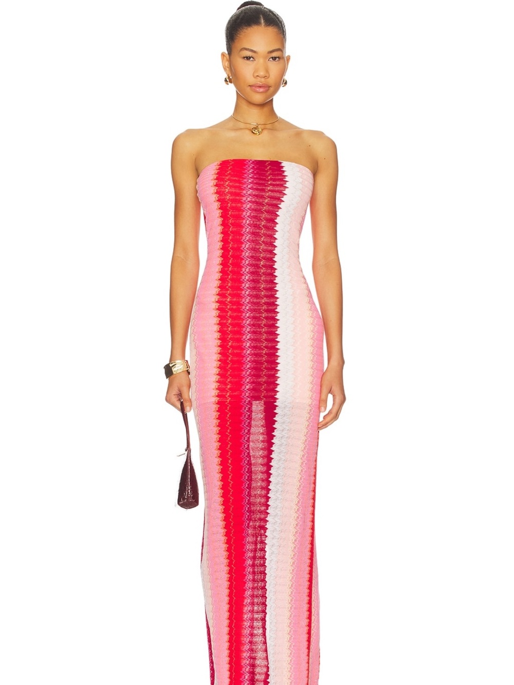 PQ Swim Strapless Maxi Dress in Pink & Coral Stripe